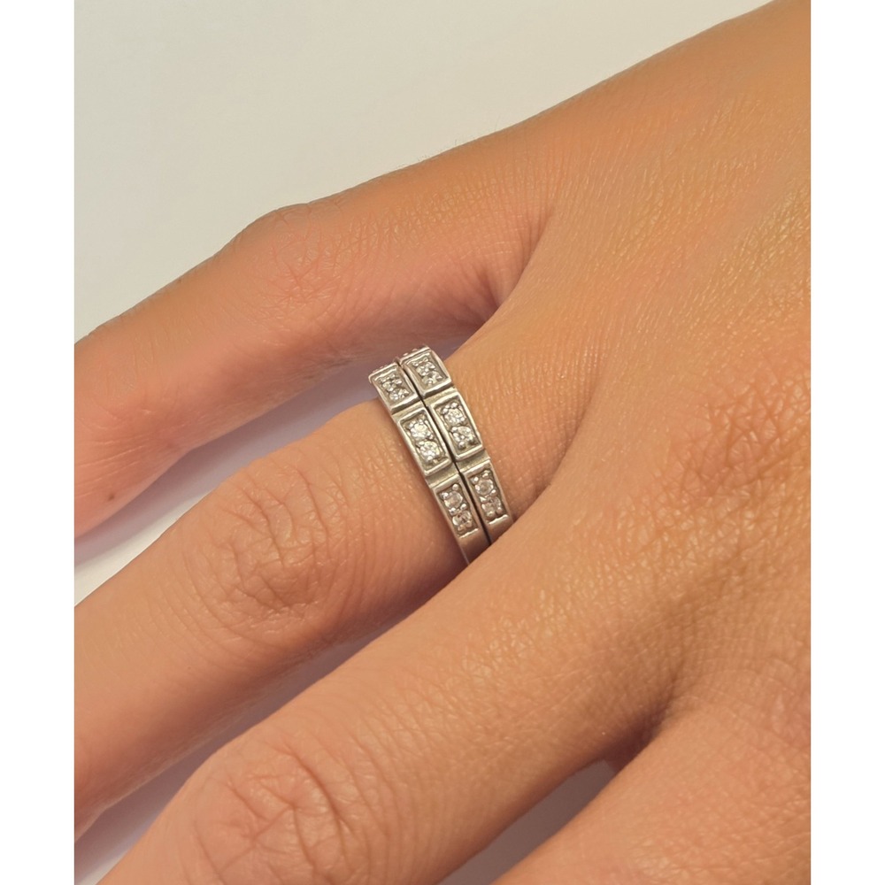 Two Vintage Sterling Silver Geometric CZ Stack Rings Size 6